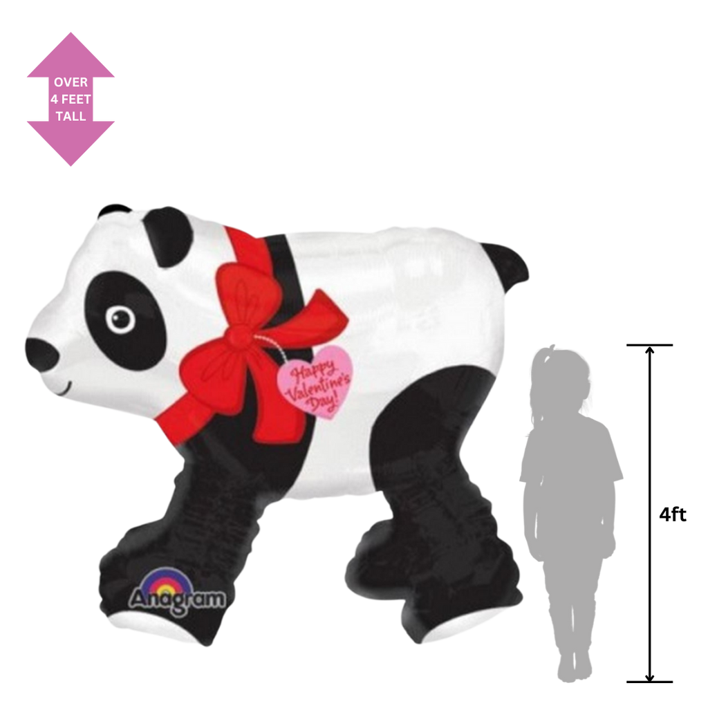 Black and white panda bear balloon with red bow and Happy Valentine's Day tag for Valentine theme from Parte Haus party supply store in Bethesda MD
