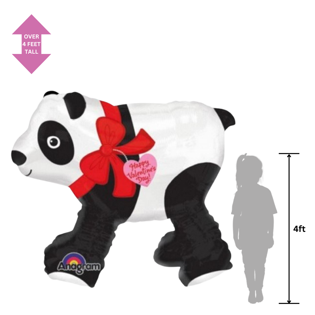 Black and white panda bear balloon with red bow and Happy Valentine's Day tag for Valentine theme from Parte Haus party supply store in Bethesda MD