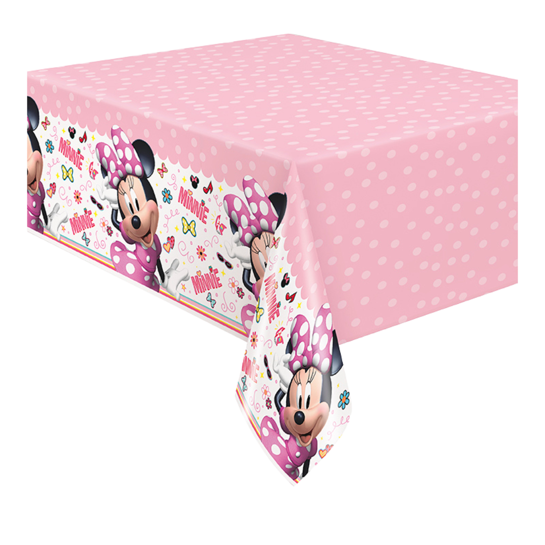 Pink Minnie Mouse plastic table cover for birthday from Parte Haus party supply store in Bethesda MD
