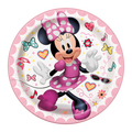 Pink Minnie Mouse paper plate with bows and hearts for birthday party from Parte Haus party supply store in Bethesda Maryland