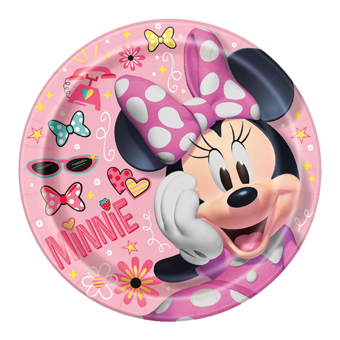 Pink Minnie Mouse paper plate with polka dots for birthday from Parte Haus party supply store in Bethesda Maryland