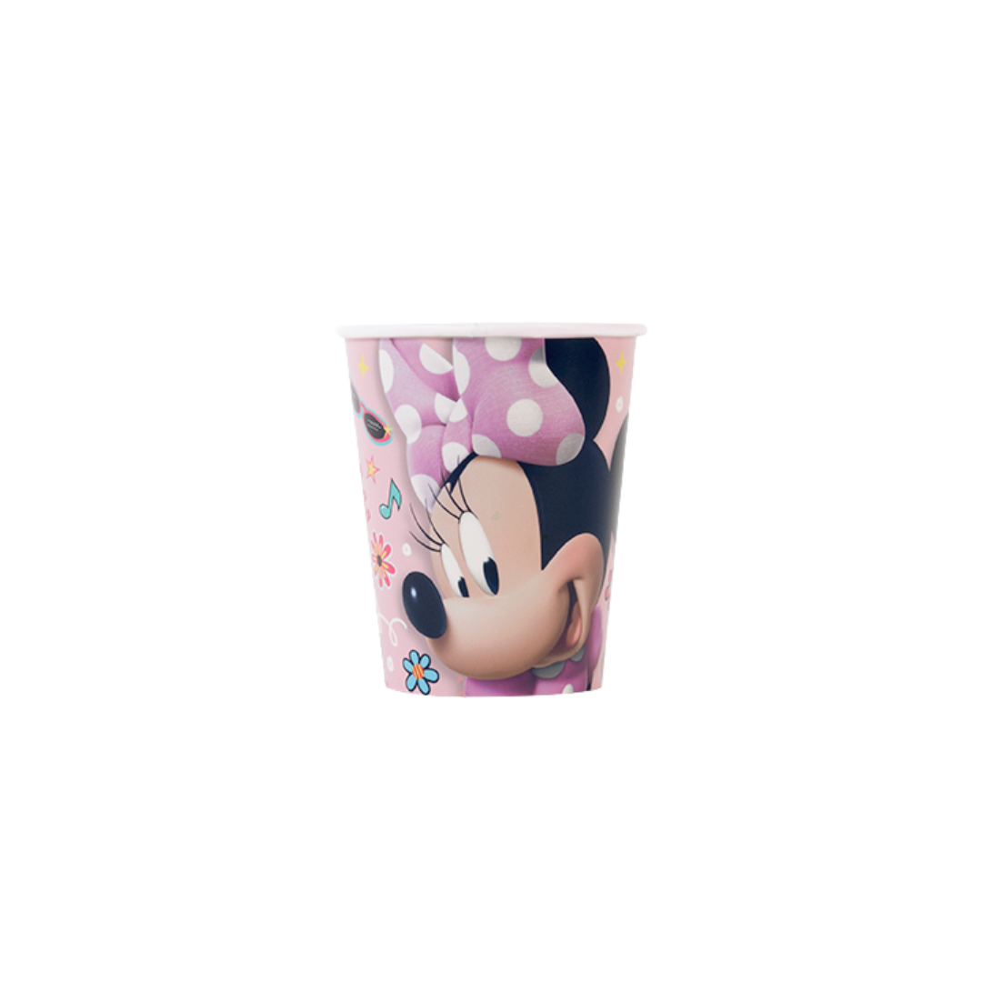 Pink Minnie Mouse paper cup with polka dots for kids birthday from Parte Haus party supply store in Bethesda MD