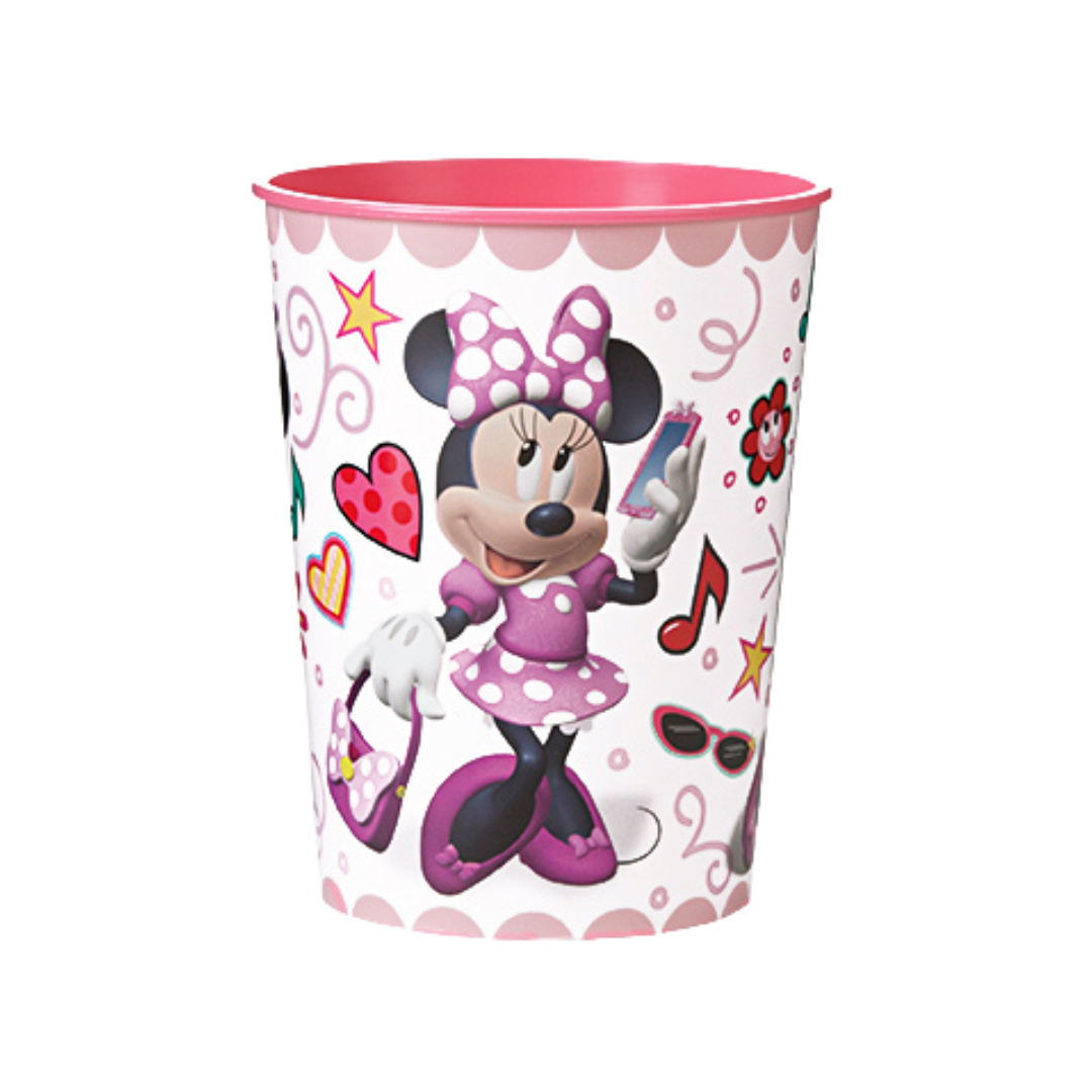 Pink Minnie Mouse themed plastic cup for kids birthday from Parte Haus party supply store in Bethesda MD.