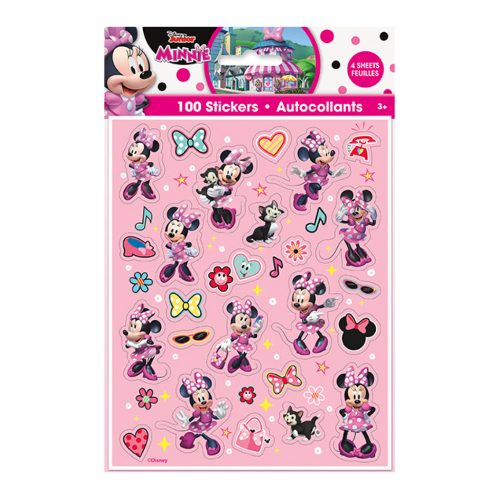 Pink Minnie Mouse sticker sheet for kids birthday from Parte Haus party supply store in Bethesda Maryland
