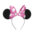 Pink polka dot mouse ear headband with bow for birthday from Parte Haus party supply store in Bethesda MD