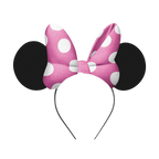 Pink polka dot mouse ear headband with bow for birthday from Parte Haus party supply store in Bethesda MD