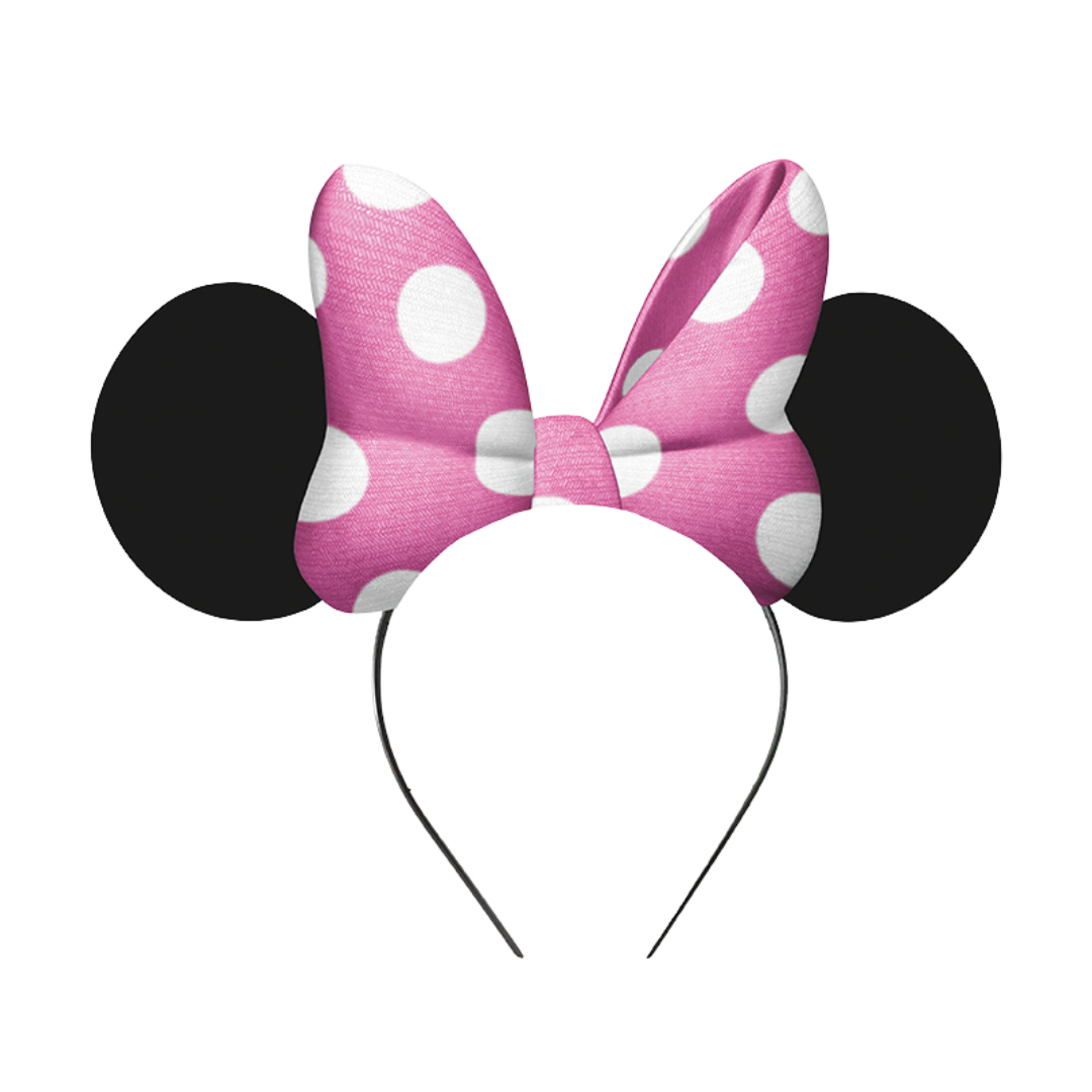 Pink polka dot mouse ear headband with bow for birthday from Parte Haus party supply store in Bethesda MD