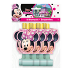 Pink Minnie Mouse blowouts with yellow mouthpieces for kids birthday from Parte Haus party supply store in Bethesda MD