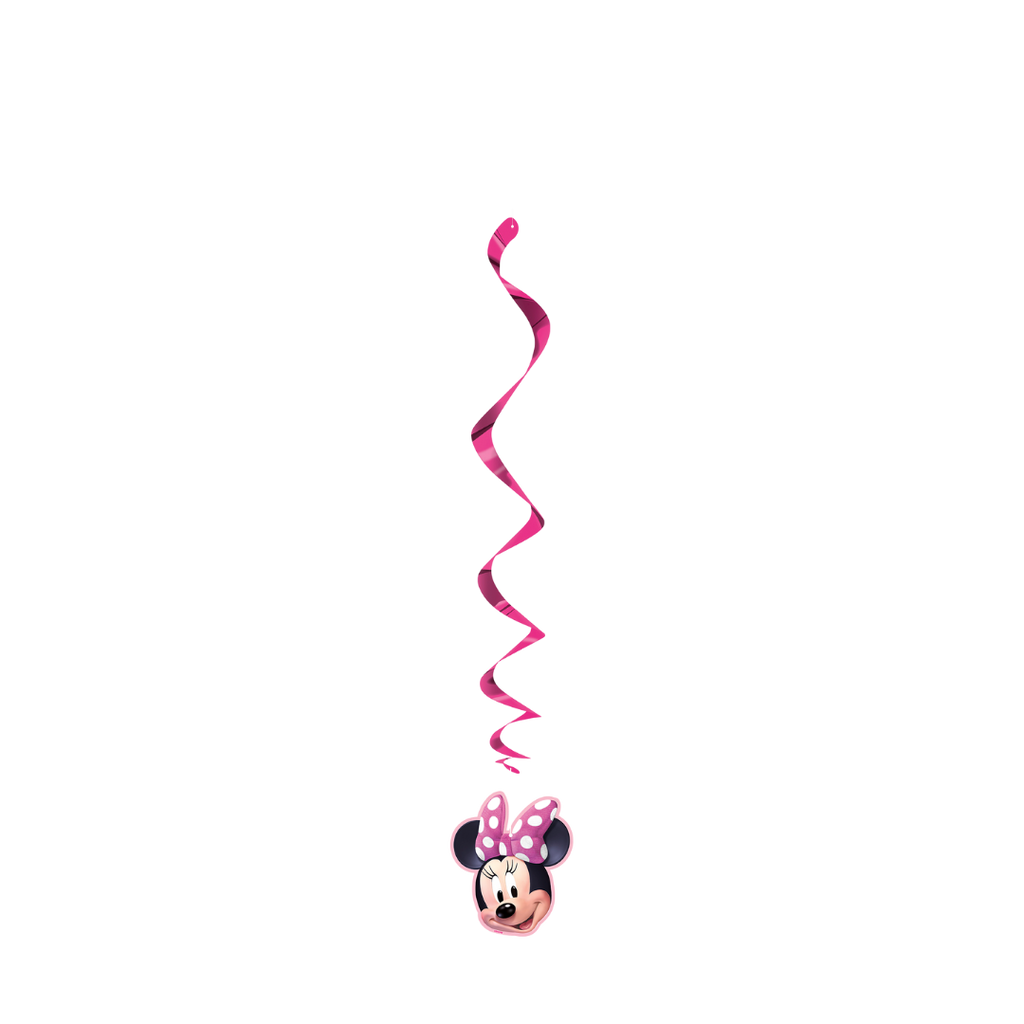 Pink Minnie Mouse swirl hanging decoration for kids birthday from Parte Haus party supply store in Bethesda MD