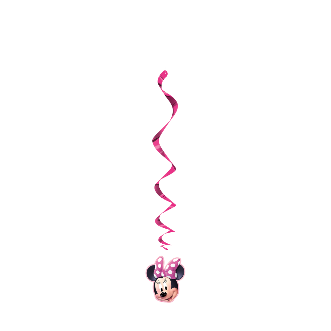 Pink Minnie Mouse swirl hanging decoration for kids birthday from Parte Haus party supply store in Bethesda MD