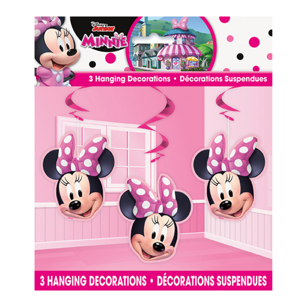 Pink Minnie Mouse hanging decoration set for kids birthday from Parte Haus party supply store in Bethesda MD