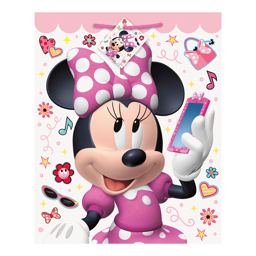 Pink Minnie Mouse gift bag with polka dots for birthday from Parte Haus party supply store in Bethesda MD