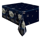 Navy blue Star Wars table cover with spaceships for birthday from Parte Haus party supply store in Bethesda MD