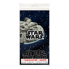Black Star Wars tablecover featuring Millennium Falcon for birthday theme from Parte Haus party supply store in Bethesda Maryland