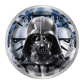 Black and white Star Wars themed round plate with Darth Vader and Stormtroopers for birthday from Parte Haus party supply store in Bethesda MD.