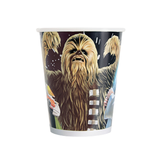 Multicolor Star Wars themed cup with Chewbacca print for birthday from Parte Haus party supply store in Bethesda MD.