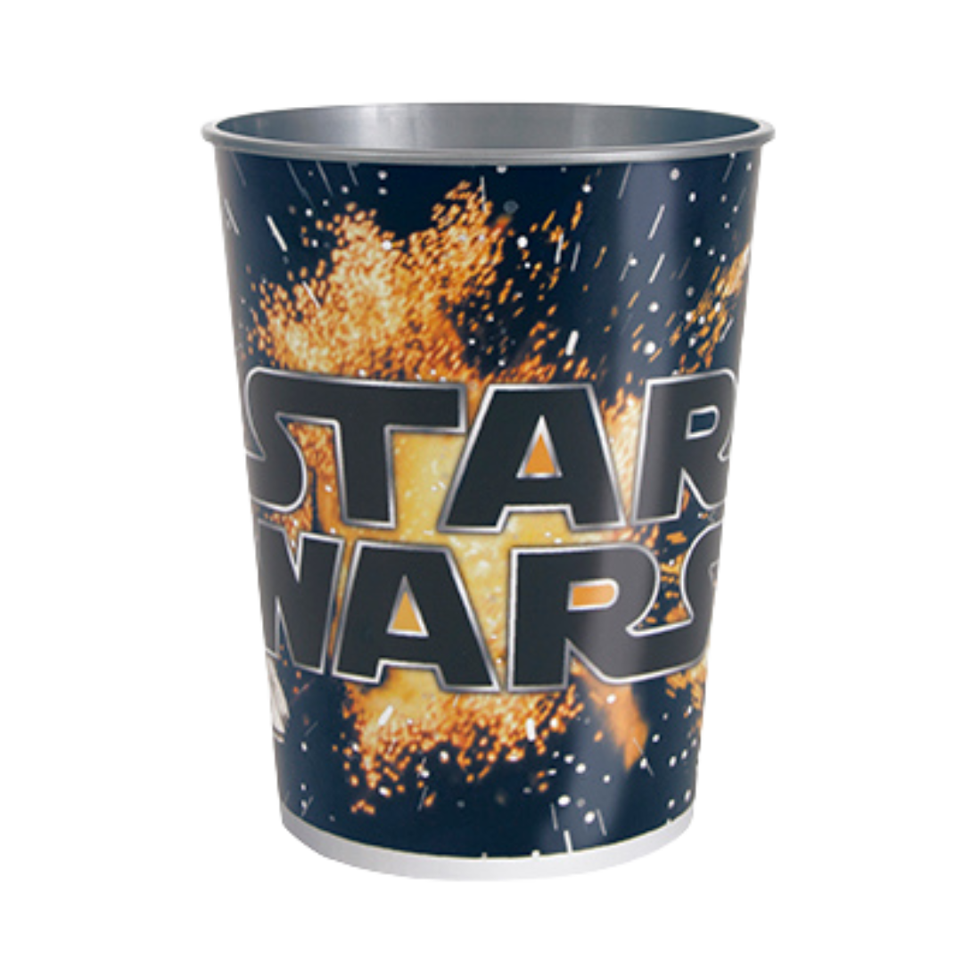 Black Star Wars plastic cup with explosion design birthday theme from Parte Haus party supply store in Bethesda MD