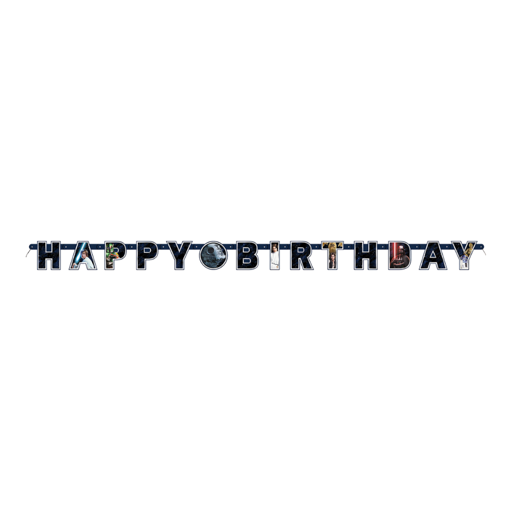 black space theme happy birthday banner for birthday from Parte Haus party supply store in Bethesda MD