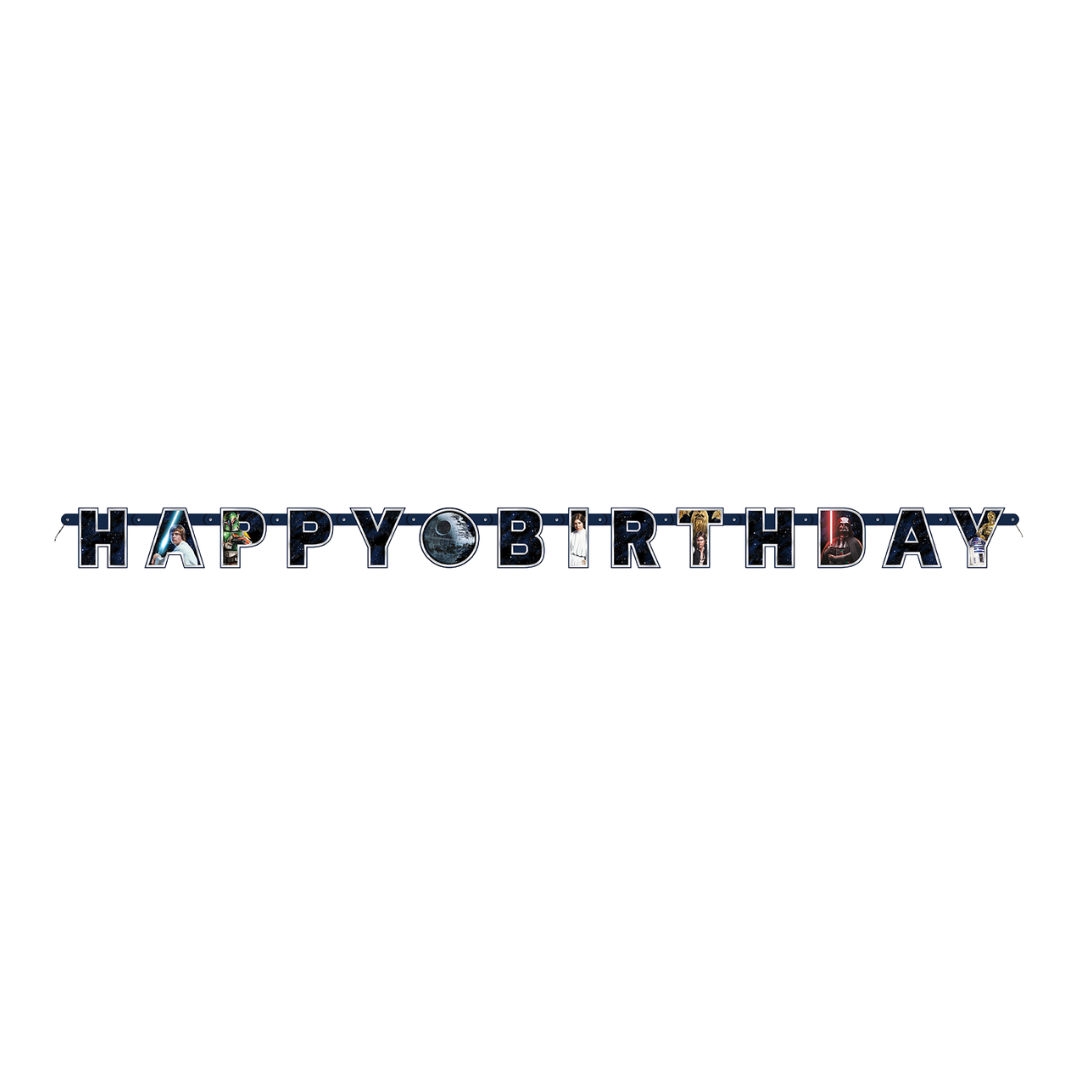 black space theme happy birthday banner for birthday from Parte Haus party supply store in Bethesda MD