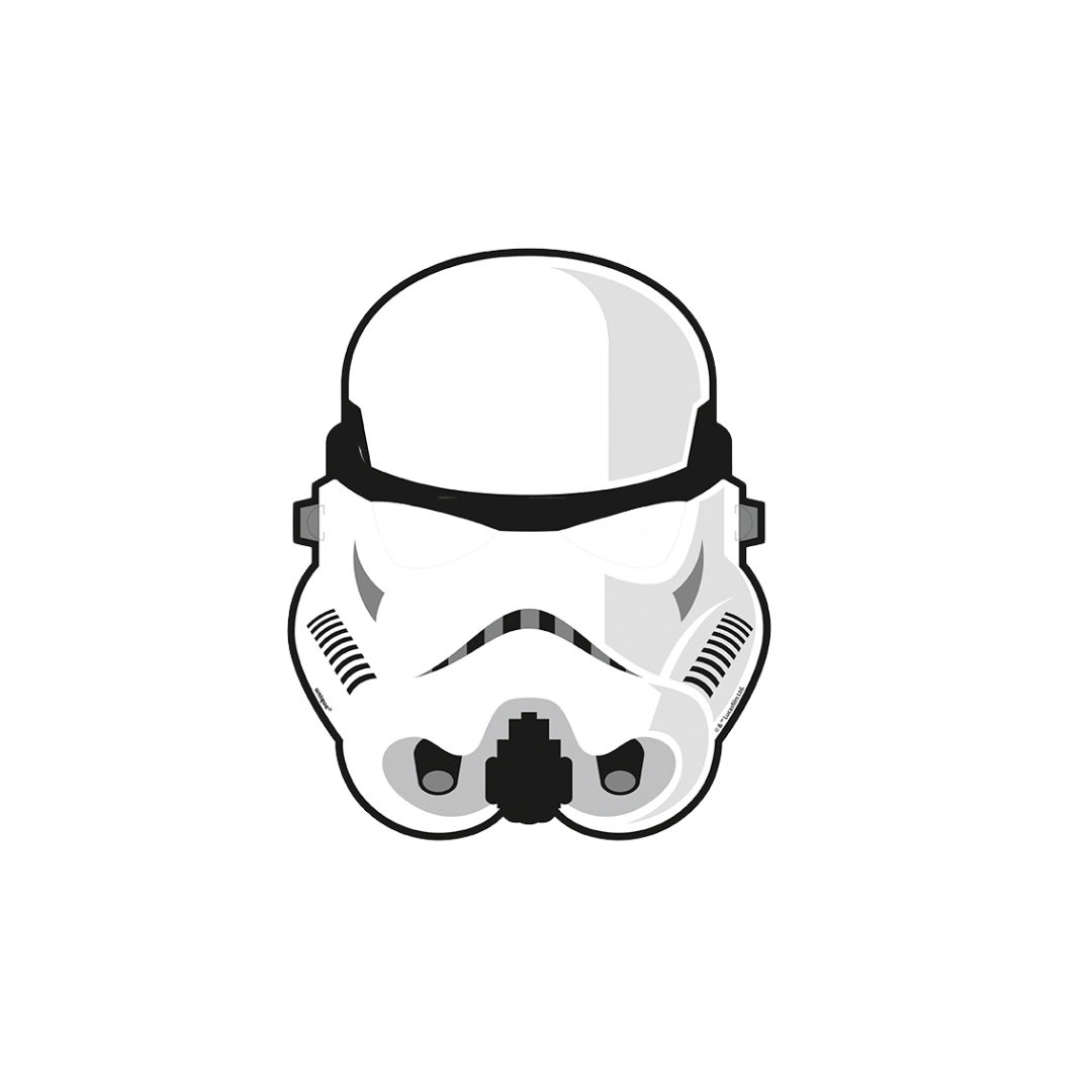 white stormtrooper mask with black accents sci fi birthday theme from Parte Haus party supply store in Bethesda MD