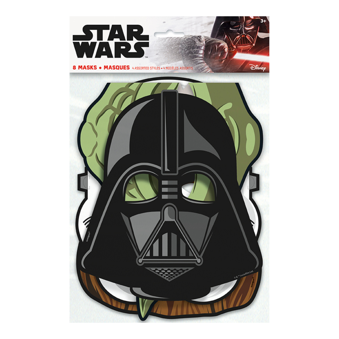 Black Star Wars Darth Vader and green Yoda masks for birthday from Parte Haus party supply store in Bethesda Maryland