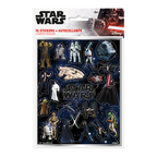 Multicolor Star Wars sticker sheet featuring characters and spaceships birthday decoration from Parte Haus party supply store in Bethesda, Maryland