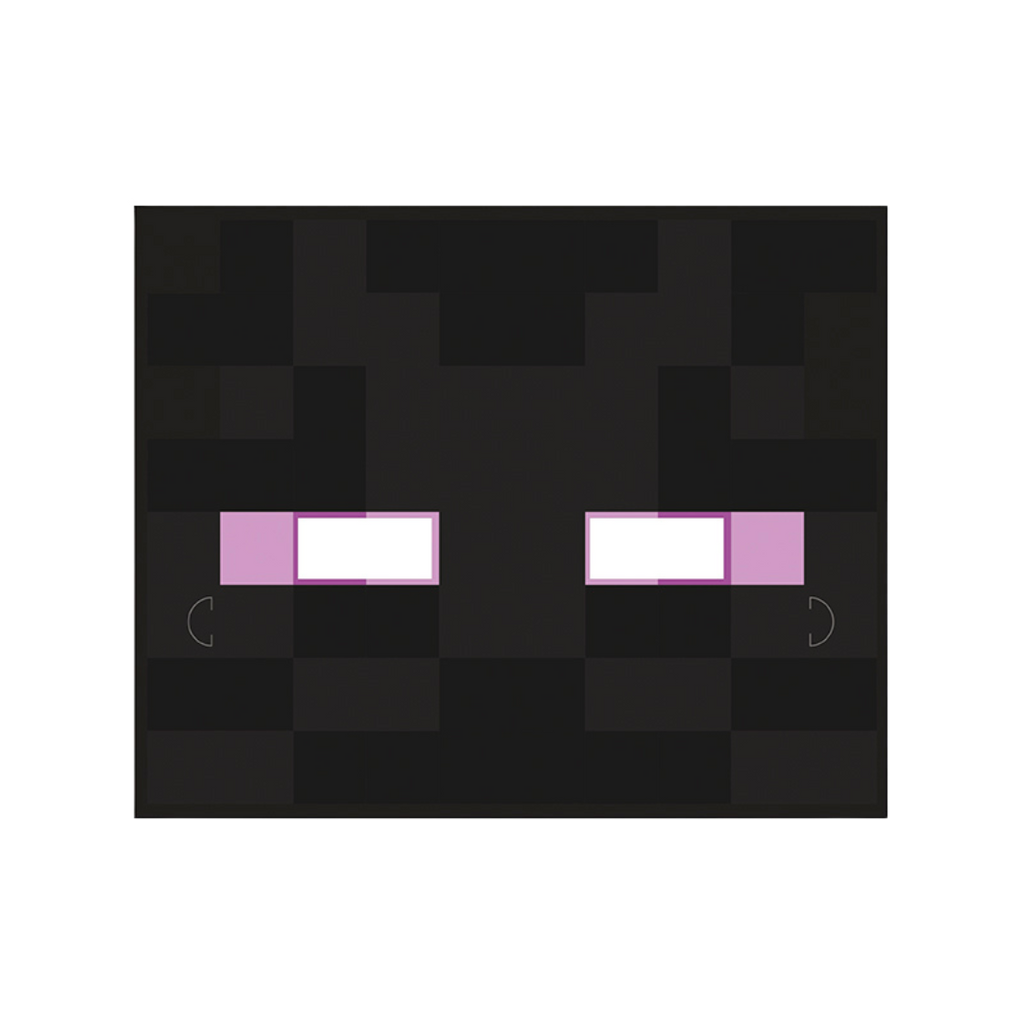 Black and purple rectangular banner with pixelated face design Minecraft birthday theme from Parte Haus party supply store in Bethesda Maryland