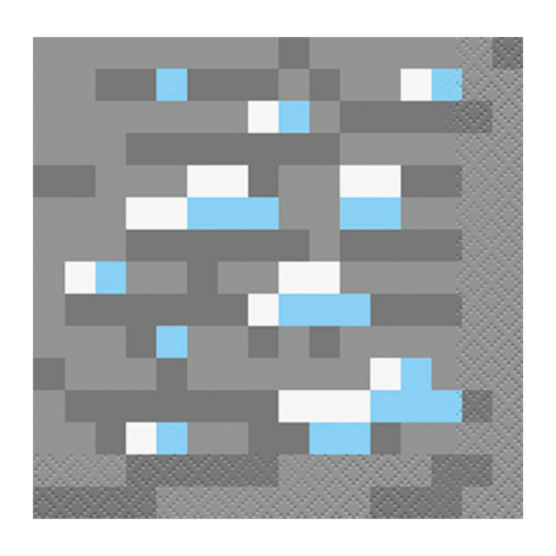 gray blue pixelated napkin with Minecraft theme from Parte Haus party supply store in Bethesda MD
