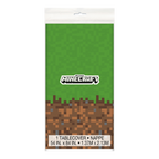 Green and brown Minecraft tablecover with blocky pixel design for birthday from Parte Haus party supply store in Bethesda MD