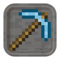 Gray and blue square plate with pixelated pickaxe design mining birthday theme from Parte Haus party supply store in Bethesda Maryland