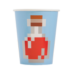 Blue pixel potion paper cup with video game theme from Parte Haus party supply store in Bethesda Maryland