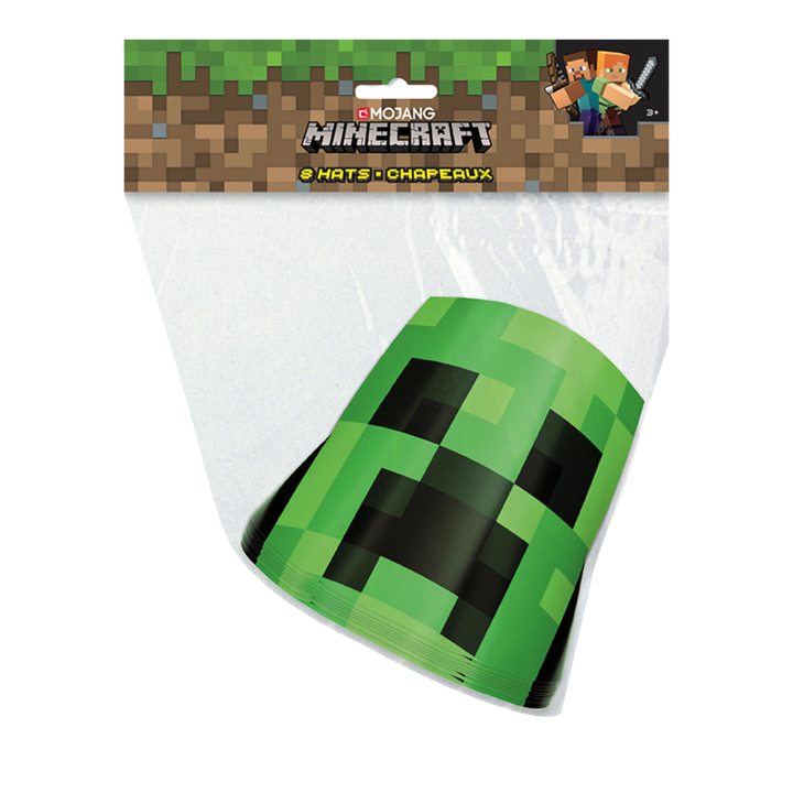 Green Minecraft Party Hats - 8pk