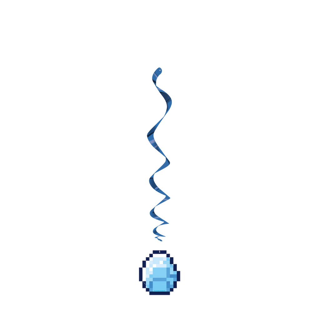 Blue swirl hanging decoration with pixel style gem for birthday from Parte Haus party supply store in Bethesda MD