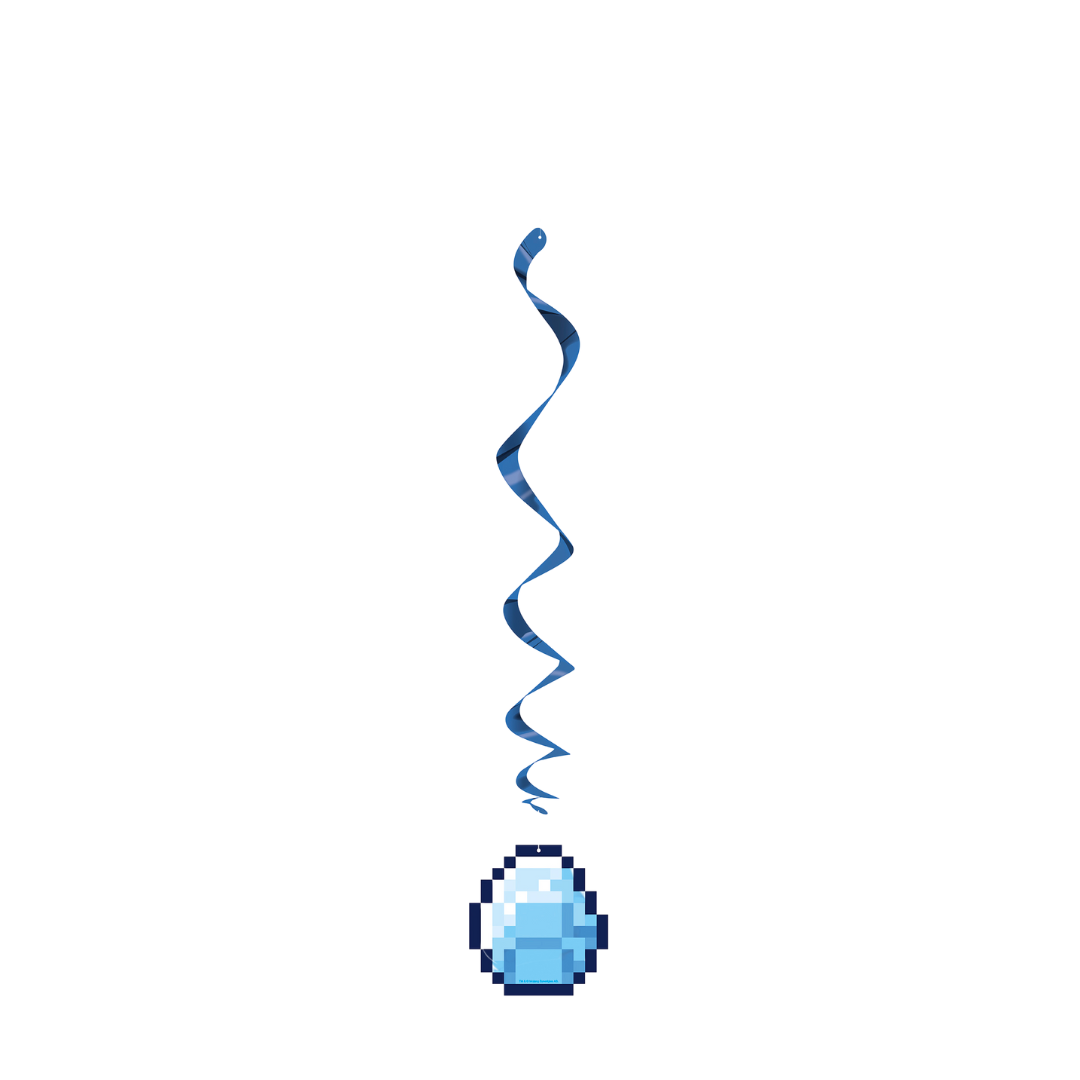 Blue swirl hanging decoration with pixel style gem for birthday from Parte Haus party supply store in Bethesda MD