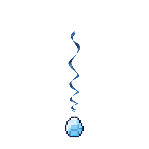 Blue swirl hanging decoration with pixel style gem for birthday from Parte Haus party supply store in Bethesda MD