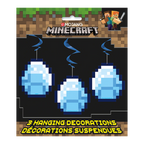 Blue pixel diamond hanging decorations for Minecraft theme from Parte Haus party supply store in Bethesda MD