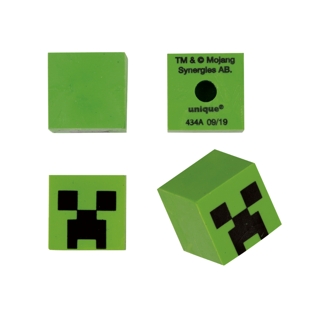 Green Minecraft block eraser with pixel creeper face for gaming birthday from Parte Haus party supply store in Bethesda MD.
