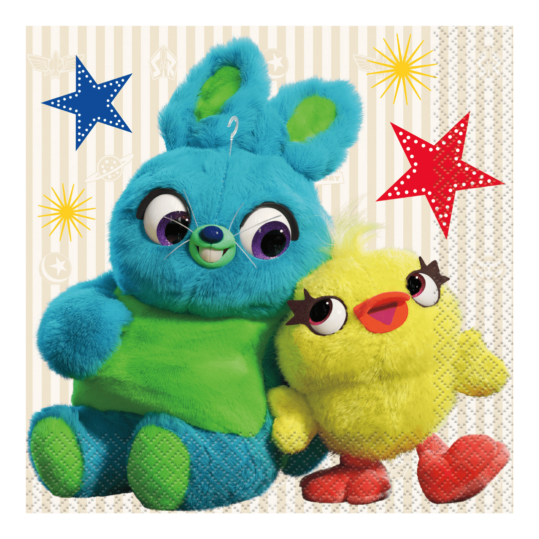 Blue and green bunny and yellow chick cartoon napkin kids birthday theme from Parte Haus party supply store in Bethesda MD