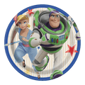 Multicolor Toy Story plate with Buzz Lightyear and Bo Peep birthday theme from Parte Haus party supply store in Bethesda MD.