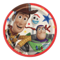 Red Toy Story paper plate with Woody Buzz Lightyear and Forky birthday design from Parte Haus party supply store in Bethesda MD