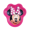 Pink Minnie Mouse shaped plate with polka dots for kids birthday from Parte Haus party supply store in Bethesda MD.