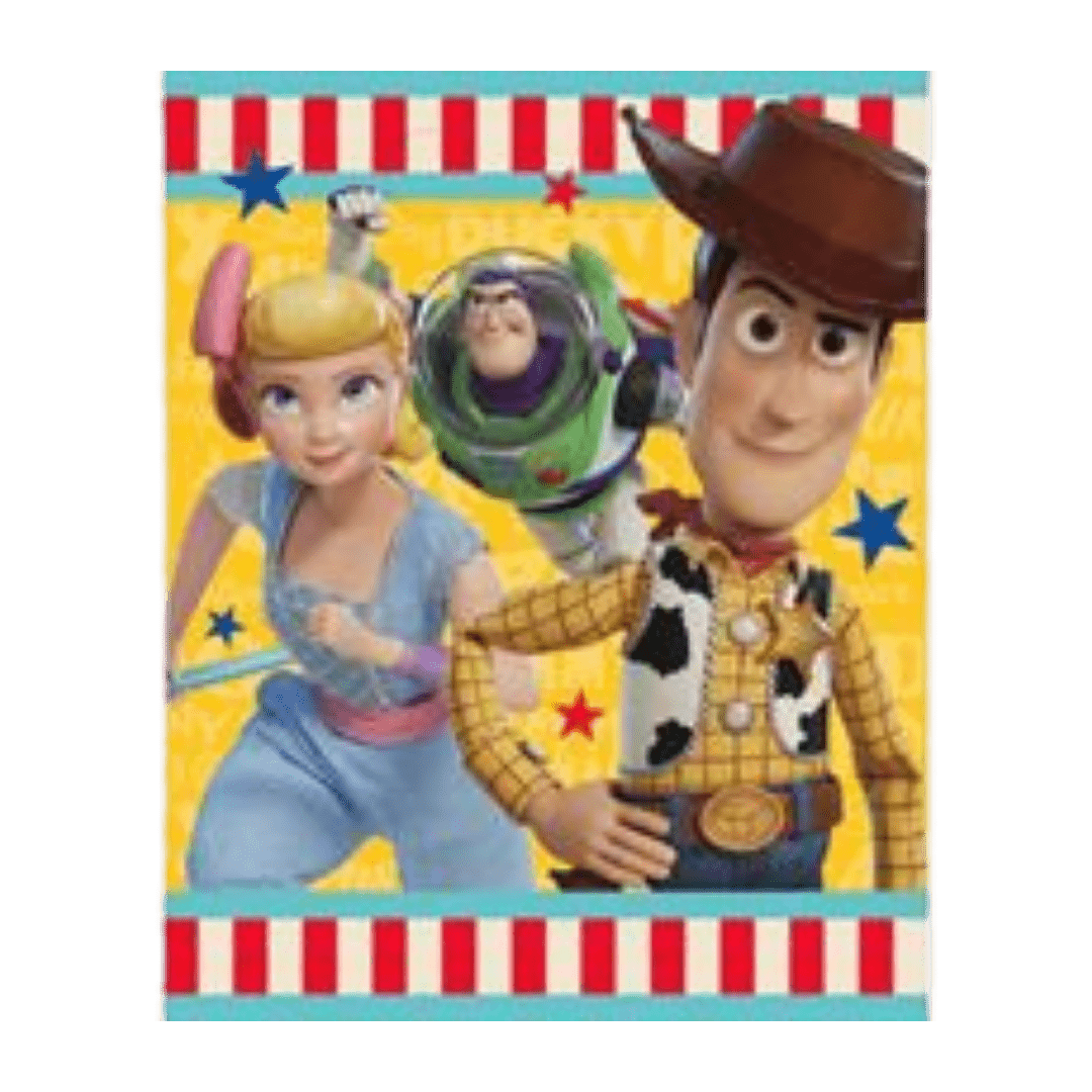 Yellow Toy Story napkin with Woody Buzz and Bo Peep for birthday from Parte Haus party supply store in Bethesda Maryland