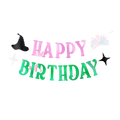 Pink and Green Happy Birthday Witch Banner