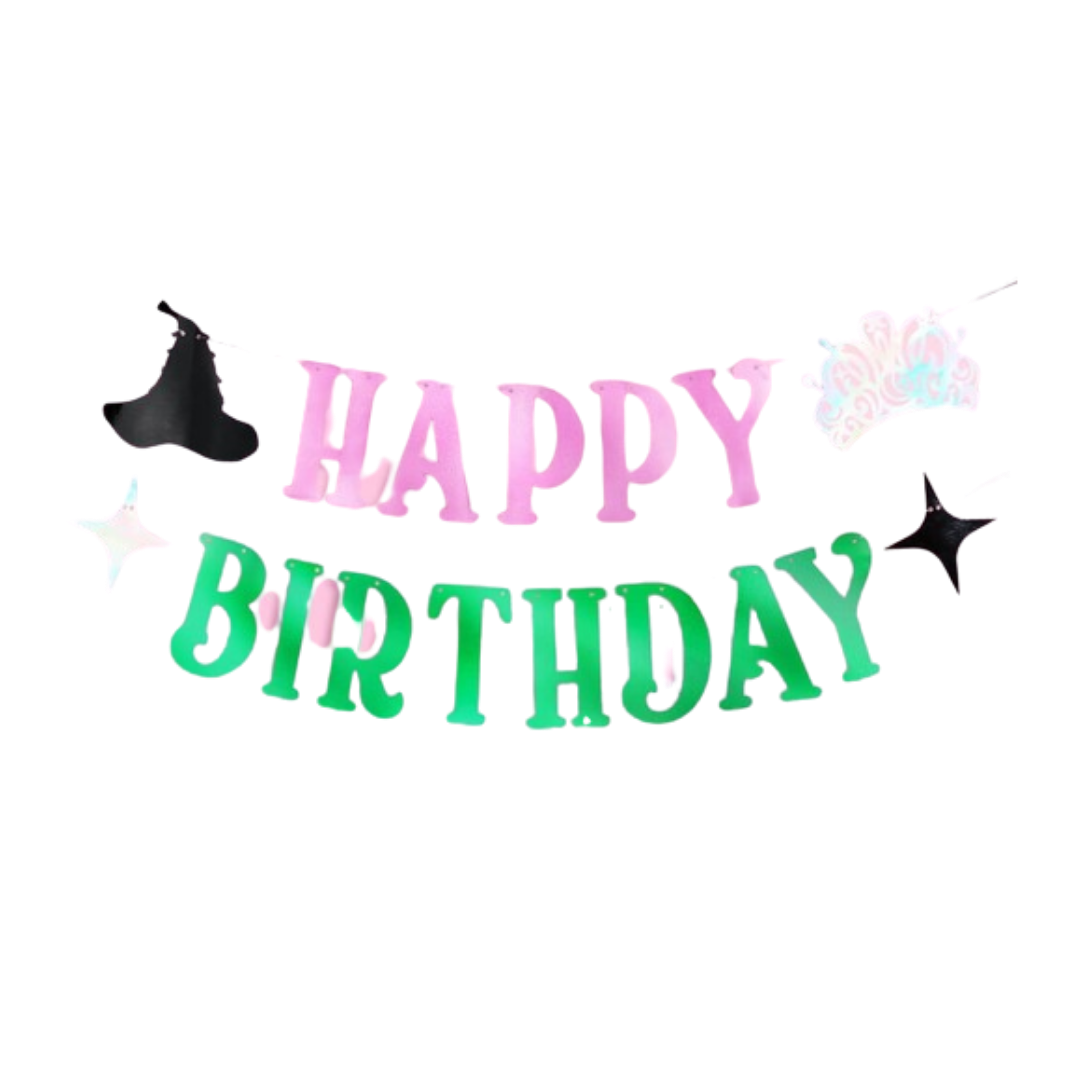 Pink and Green Happy Birthday Witch Banner