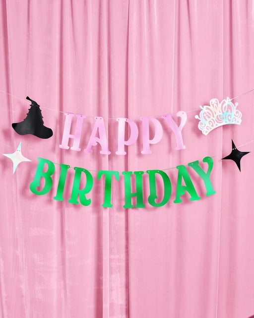 Pink and Green Happy Birthday Witch Banner