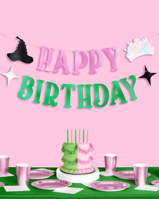 Pink and Green Happy Birthday Witch Banner