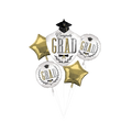 Gold and white graduation balloon bouquet with grad cap and laurel theme from Parte Haus party supply store in Bethesda MD