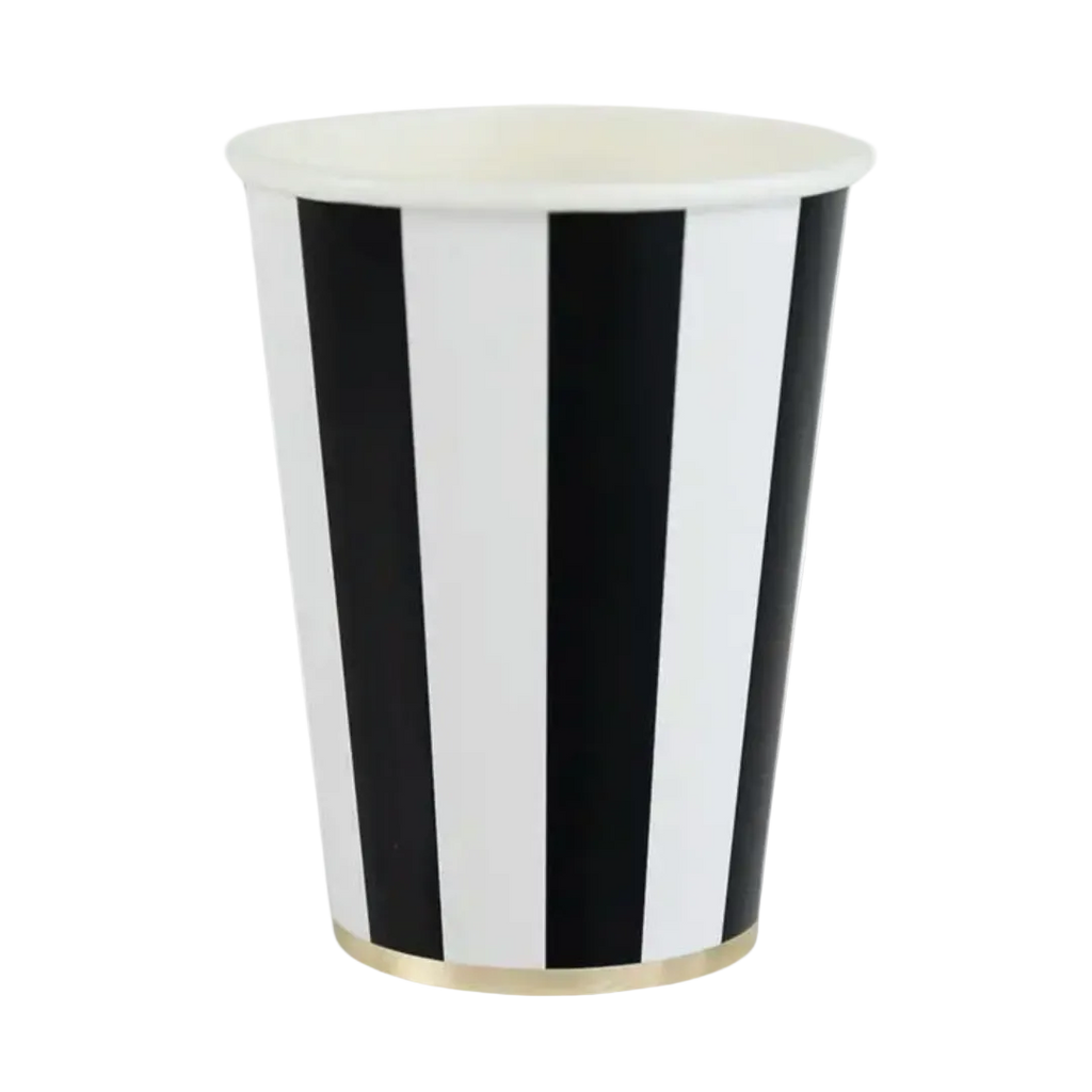 Black Noir and White Cabana Stripe Paper Cups