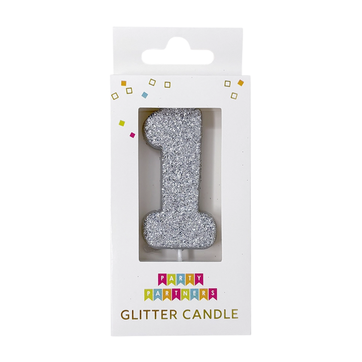 Silver Glitter Number 0-9 Candle Set