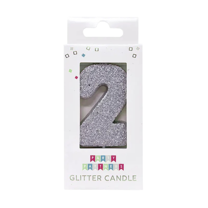 Silver Glitter Number 0-9 Candle Set